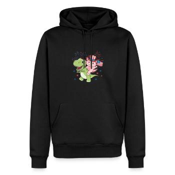 Axolotl avec T-Rex pour le feu d’artifice du quatrième juillet - Sweat à capuche Premium bio Homme - noir - Devant - Nico (187cm)