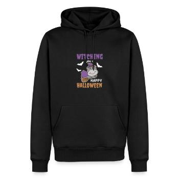 Hippo Hexe Hexen Witching you a Happy Halloween - Männer Premium Bio Hoodie - Schwarz - Vorne - Nico (187cm)