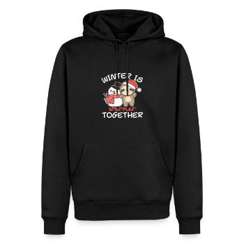 Sloth Winter is warmer together snowman - Men’s Premium Organic Hoodie - black - Front - Nico (187cm)