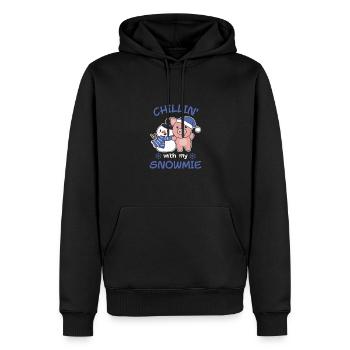 Pig chillin avec mon bonhomme de neige snowmie - Sweat à capuche Premium bio Homme - noir - Devant - Nico (187cm)