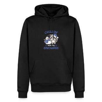 Raccoon Chillin avec mon bonhomme de neige - Sweat à capuche Premium bio Homme - noir - Devant - Nico (187cm)