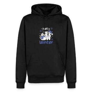 Eisbär Hello Winter schneemann schnee weihnachten - Männer Premium Bio Hoodie - Schwarz - Vorne - Nico (187cm)