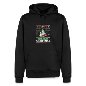 Merry Christmas retro ugly christmas Hippo - Men’s Premium Organic Hoodie - black - Front - Nico (187cm)