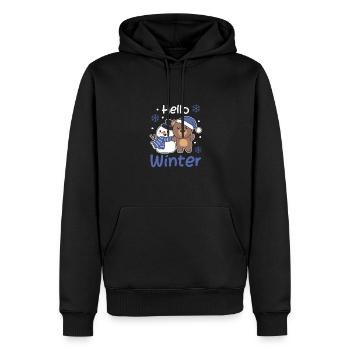 Bär Hello Winter schneemann schnee weihnachten - Männer Premium Bio Hoodie - Schwarz - Vorne - Nico (187cm)