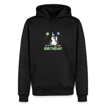 Pingouin d’anniversaire pour les enfants c’est mon anniversaire - Sweat à capuche Premium bio Homme - noir - Devant - Nico (187cm)