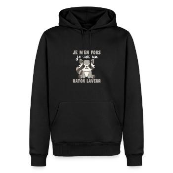 Je m'en fous je suis un ratonlaveur - Waschbär - Männer Premium Bio Hoodie - Schwarz - Vorne - Nico (187cm)