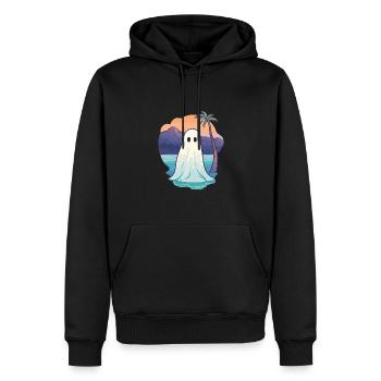 Halloween groovy fantôme hippie plage palmier vintage - Sweat à capuche Premium bio Homme - noir - Devant - Nico (187cm)