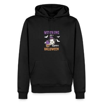Dalmatiner Hexe Witching you a Happy Halloween - Männer Premium Bio Hoodie - Schwarz - Vorne - Nico (187cm)