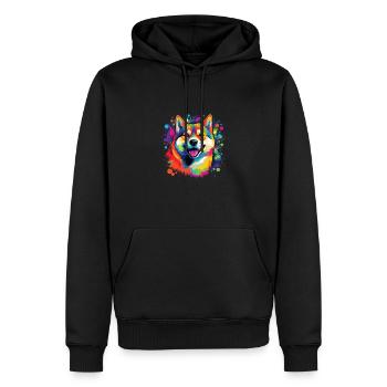 Aquarelle colorée Shiba Inu - Sweat à capuche Premium bio Homme - noir - Devant - Nico (187cm)