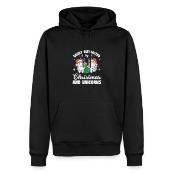 Facilement distrait par Noël et les licornes - Sweat à capuche Premium bio Homme - noir - Devant - Nico (187cm)