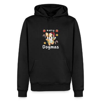 Joyeux Dogmes Jeu de mots Corgi Noël - Sweat à capuche Premium bio Homme - noir - Devant - Nico (187cm)