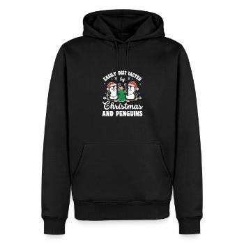 Facilement distrait par Noël et les pingouins - Sweat à capuche Premium bio Homme - noir - Devant - Nico (187cm)