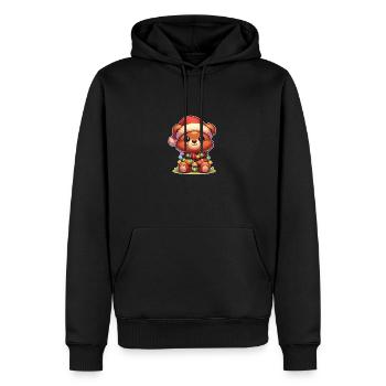 Père Noël chapeau Noël guirlandes lumineuses ours - Sweat à capuche Premium bio Homme - noir - Devant - Nico (187cm)