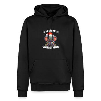 Père Noël chapeau Noël guirlandes lumineuses éléphant - Sweat à capuche Premium bio Homme - noir - Devant - Nico (187cm)