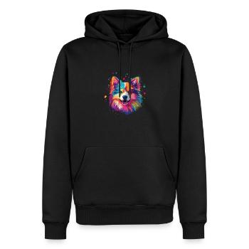 Wasserfarben Farbenfroher American Eskimo Dog - Männer Premium Bio Hoodie - Schwarz - Vorne - Nico (187cm)