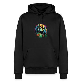 Aquarelle Colorée Pékinois - Sweat à capuche Premium bio Homme - noir - Devant - Nico (187cm)