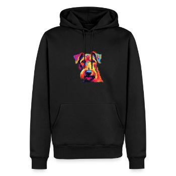 Aquarelle colorée Airedale Terrier - Sweat à capuche Premium bio Homme - noir - Devant - Nico (187cm)