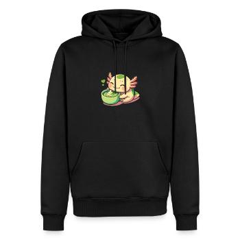 Thé matcha à l’axolotl matcha - Sweat à capuche Premium bio Homme - noir - Devant - Nico (187cm)