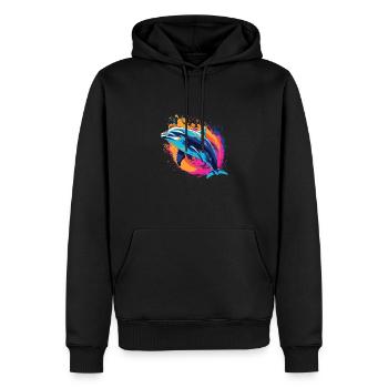 Wasserfarben Farbenfroher Delfin bunte Tiere - Männer Premium Bio Hoodie - Schwarz - Vorne - Nico (187cm)