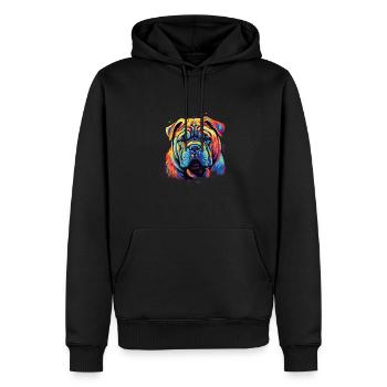 Wasserfarben Farbenfroher Chinese Shar Pei - Männer Premium Bio Hoodie - Schwarz - Vorne - Nico (187cm)