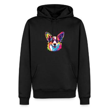 Aquarelle colorée Pembroke Welsh Corgi - Sweat à capuche Premium bio Homme - noir - Devant - Nico (187cm)