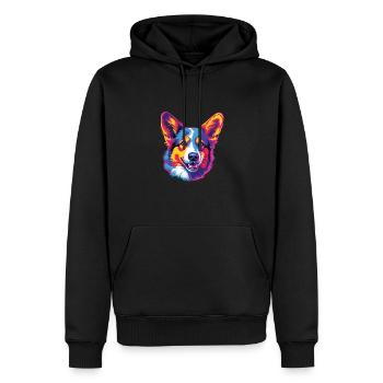 Aquarelle colorée Pembroke Welsh Corgi - Sweat à capuche Premium bio Homme - noir - Devant - Nico (187cm)