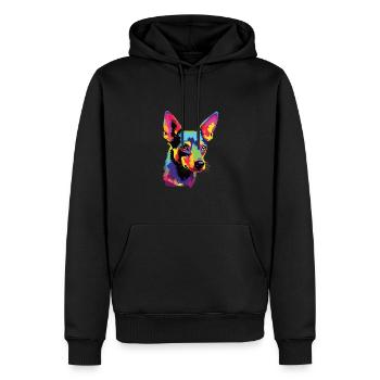 Wasserfarben Farbenfroher Portuguese Podengo - Männer Premium Bio Hoodie - Schwarz - Vorne - Nico (187cm)