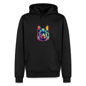 Wasserfarben Farbenfroher Norwegischer Elchhund - Männer Premium Bio Hoodie - Schwarz - Vorne - Nico (187cm)