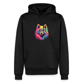 Wasserfarben Farbenfroher Japan Spitz - Männer Premium Bio Hoodie - Schwarz - Vorne - Nico (187cm)