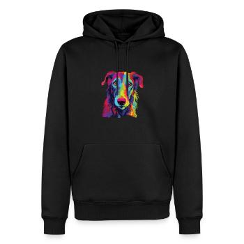 Wasserfarben Farbenfroher Scottish Deerhound - Männer Premium Bio Hoodie - Schwarz - Vorne - Nico (187cm)