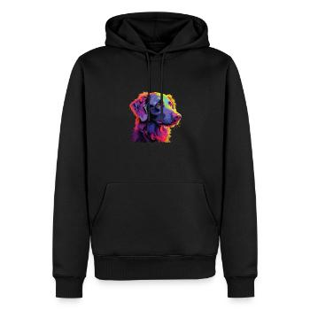 Wasserfarben Farbenfroher Curly Coated Retriever - Männer Premium Bio Hoodie - Schwarz - Vorne - Nico (187cm)