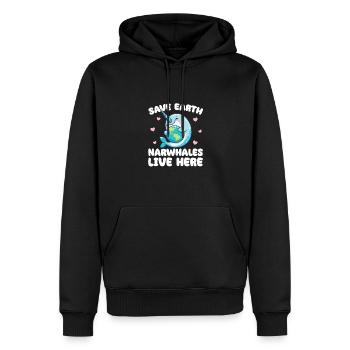 Sauvez la Terre Les narvals vivent ici Jour de la Terre - Sweat à capuche Premium bio Homme - noir - Devant - Nico (187cm)