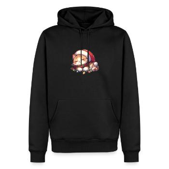Weihnachtsmütze Weihnachten Lichterkette Katze - Männer Premium Bio Hoodie - Schwarz - Vorne - Nico (187cm)