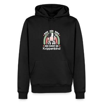 À l’écart, voici une crèche enfant vache - Sweat à capuche Premium bio Homme - noir - Devant - Nico (187cm)