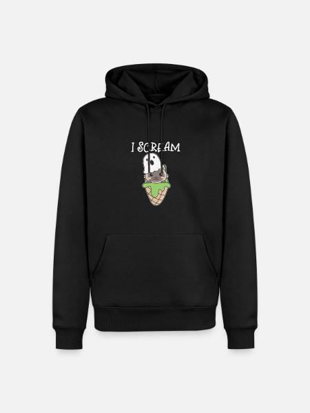 Gatto Halloween Fantasma I Scream Ice Cream Pun - Felpa con cappuccio ecologica premium da uomo - nero