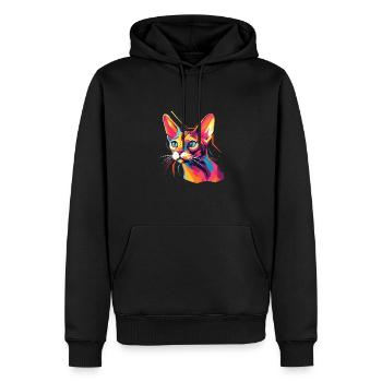 Chat Aquarelle Chat Abyssin Coloré - Sweat à capuche Premium bio Homme - noir - Devant - Nico (187cm)