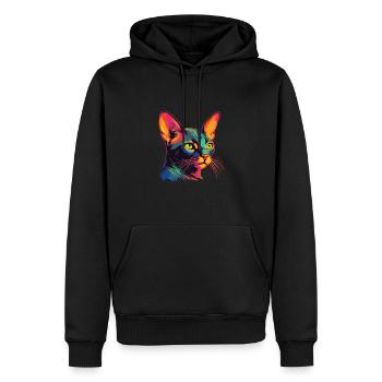 Chat Aquarelle Chat Abyssin Coloré - Sweat à capuche Premium bio Homme - noir - Devant - Nico (187cm)