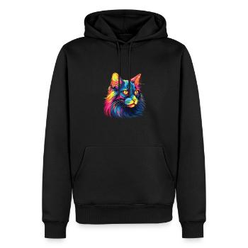Katze Wasserfarben bunte Maine Coon - Männer Premium Bio Hoodie - Schwarz - Vorne - Nico (187cm)