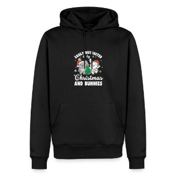 Facilement distrait par Noël et les lapins - Sweat à capuche Premium bio Homme - noir - Devant - Nico (187cm)