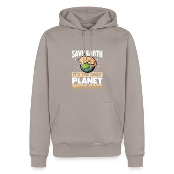 C’est la seule planète avec des chats Jour de la Terre - Sweat à capuche Premium bio Homme - taupe - Devant - Nico (187cm)