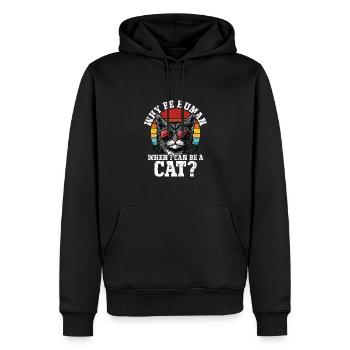 Warum ein Mensch sein wenn ich ein Katze sein - Männer Premium Bio Hoodie - Schwarz - Vorne - Nico (187cm)