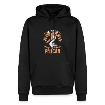 La vie est meilleure avec un pelican - süßer - Männer Premium Bio Hoodie - Schwarz - Vorne - Nico (187cm)