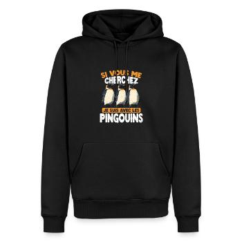 Si vous me cherchez, je suis avec les pingouins - Sweat à capuche Premium bio Homme - noir - Devant - Nico (187cm)