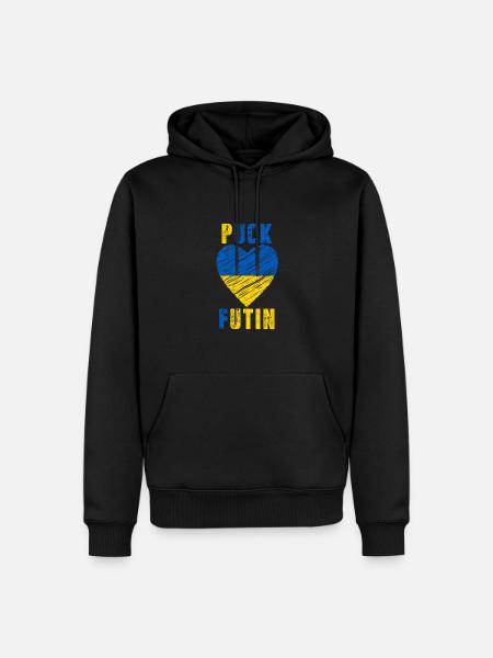 FK Poutine, Puck Futin, Stand avec l’Ukraine, Anti Guerre - Sweat à capuche Premium bio Homme - noir