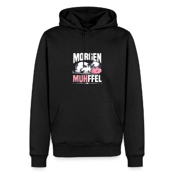 Morgenmuffel Kuh Motiv MUHffel - Männer Premium Bio Hoodie - Schwarz - Vorne - Nico (187cm)