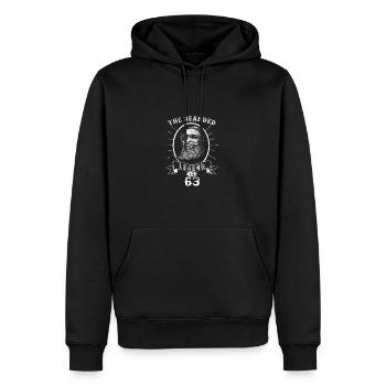 The bearded Legend is 63 - Men’s Premium Organic Hoodie - black - Front - Nico (187cm)