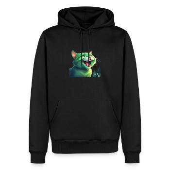 Chat vert joyeux - Sweat à capuche Premium bio Homme - noir - Devant - Nico (187cm)