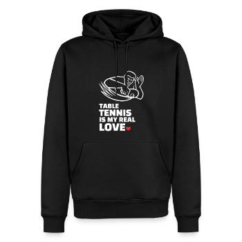 J’adore le tennis de table - Sweat à capuche Premium bio Homme - noir - Devant - Nico (187cm)