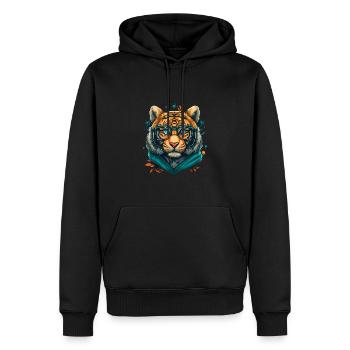 Tiger als Nerd mit Buch - Männer Premium Bio Hoodie - Schwarz - Vorne - Nico (187cm)