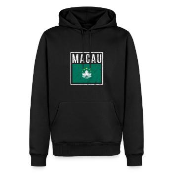 Macau - Männer Premium Bio Hoodie - Schwarz - Vorne - Nico (187cm)
